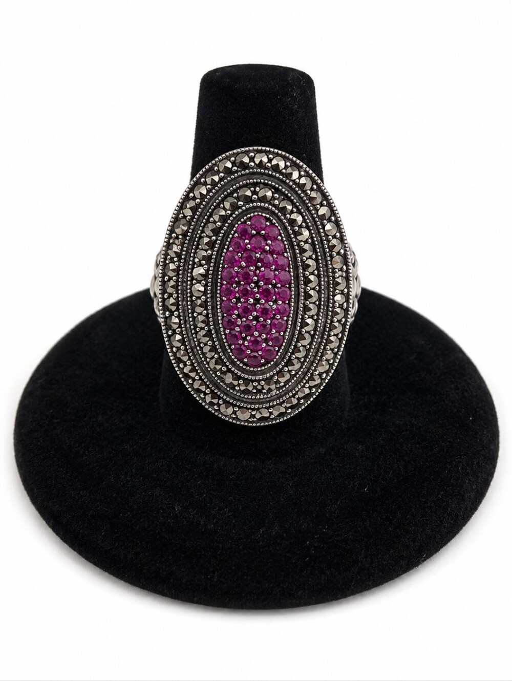 Dallas Prince Sterling Silver Ruby Marcasite Statement Ring Size 7
